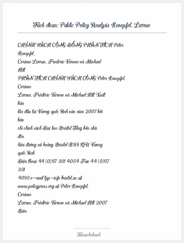Trích đoạn Public Policy Analysis Knoepfel, Larrue