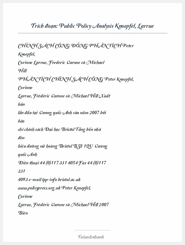 Trích đoạn Public Policy Analysis Knoepfel, Larrue