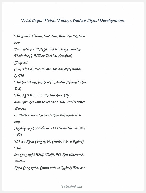 Trích đoạn Public Policy Analysis New Developments