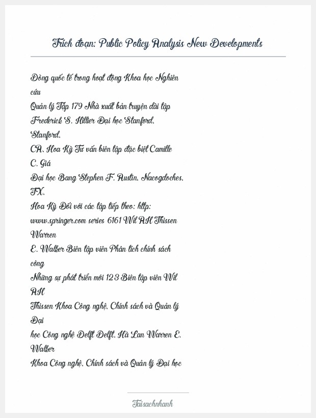 Trích đoạn Public Policy Analysis New Developments