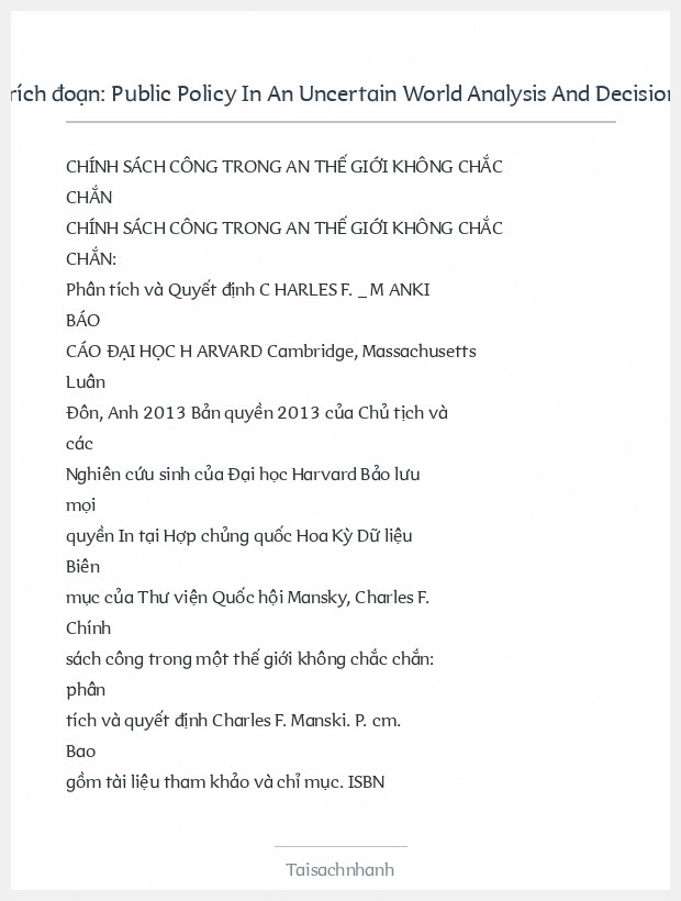 Trích đoạn Public Policy In An Uncertain World Analysis And Decisions