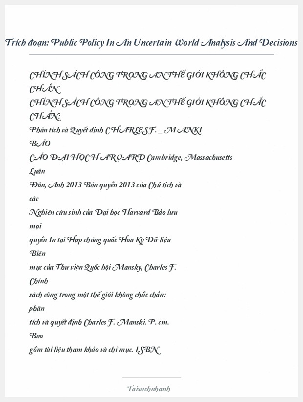 Trích đoạn Public Policy In An Uncertain World Analysis And Decisions