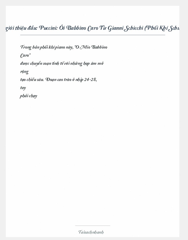 Trích đoạn Puccini: Ôi Babbino Caro Từ Gianni Schicchi (Phối Khí Schultz)