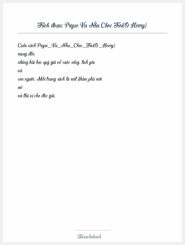 Trích đoạn Pxyse Va Nha Choc Troi(O Henry)