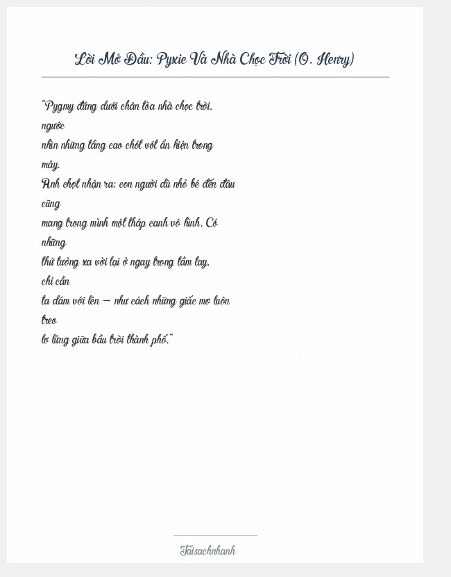 Trích đoạn Pyxie Và Nhà Chọc Trời (O. Henry)