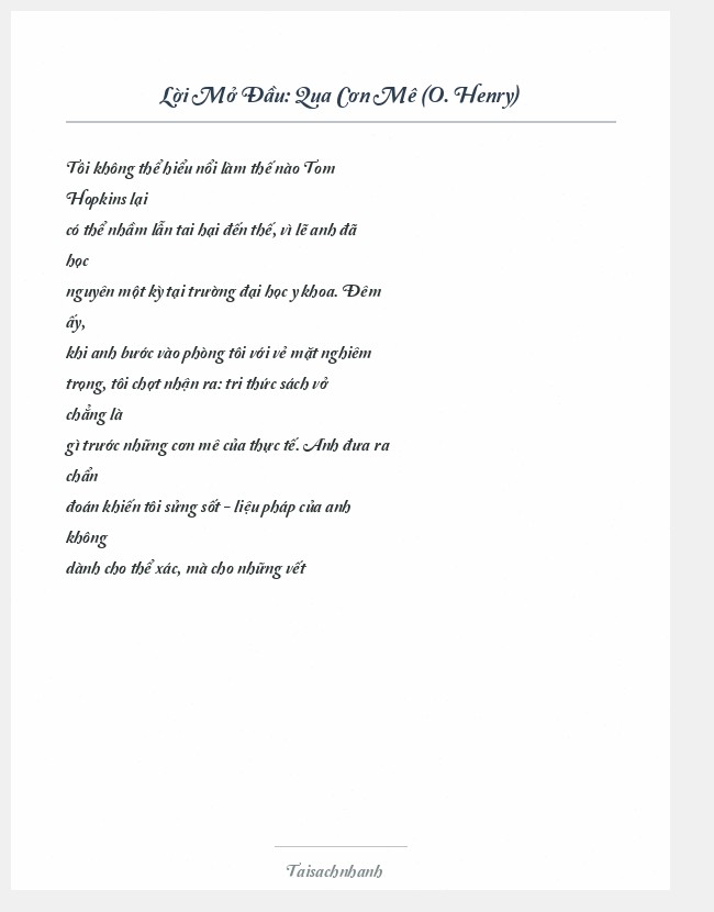 Trích đoạn Qua Cơn Mê (O. Henry)