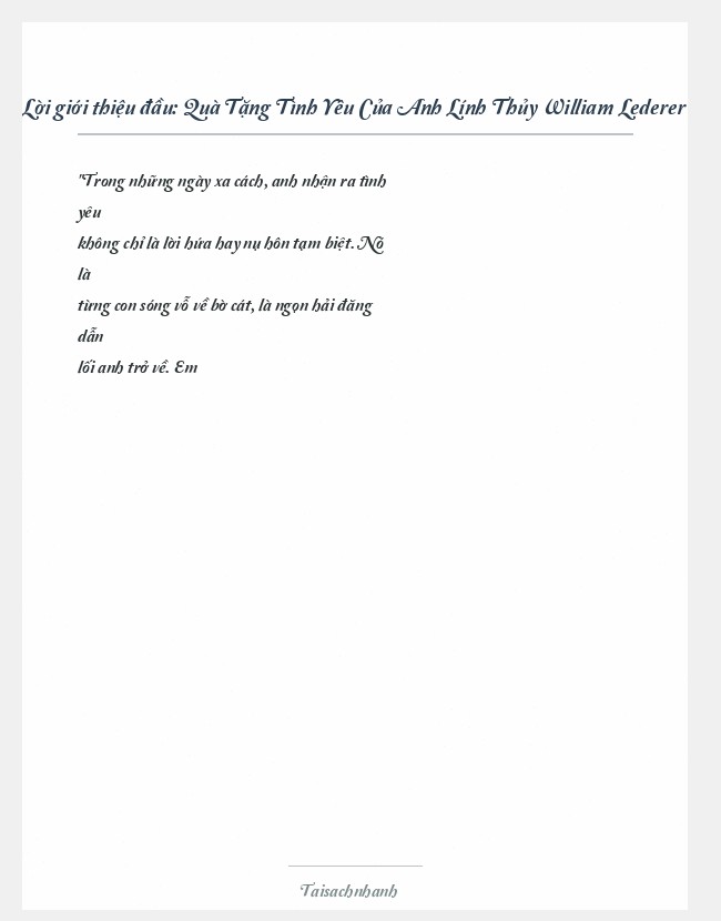 Trích đoạn Quà Tặng Tình Yêu Của Anh Lính Thủy William Lederer