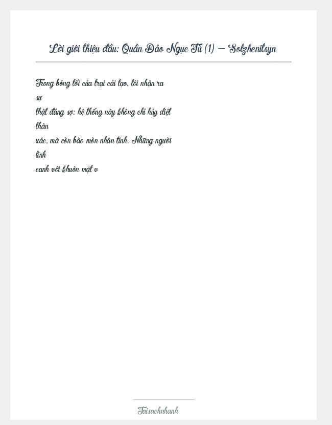 Trích đoạn Quần Đảo Ngục Tù (1) - Solzhenitsyn