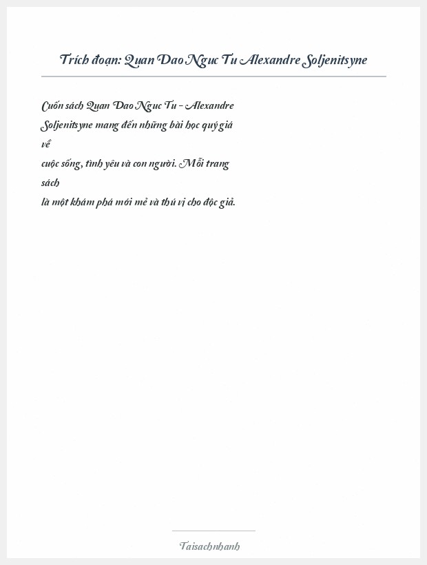 Trích đoạn Quan Dao Nguc Tu Alexandre Soljenitsyne