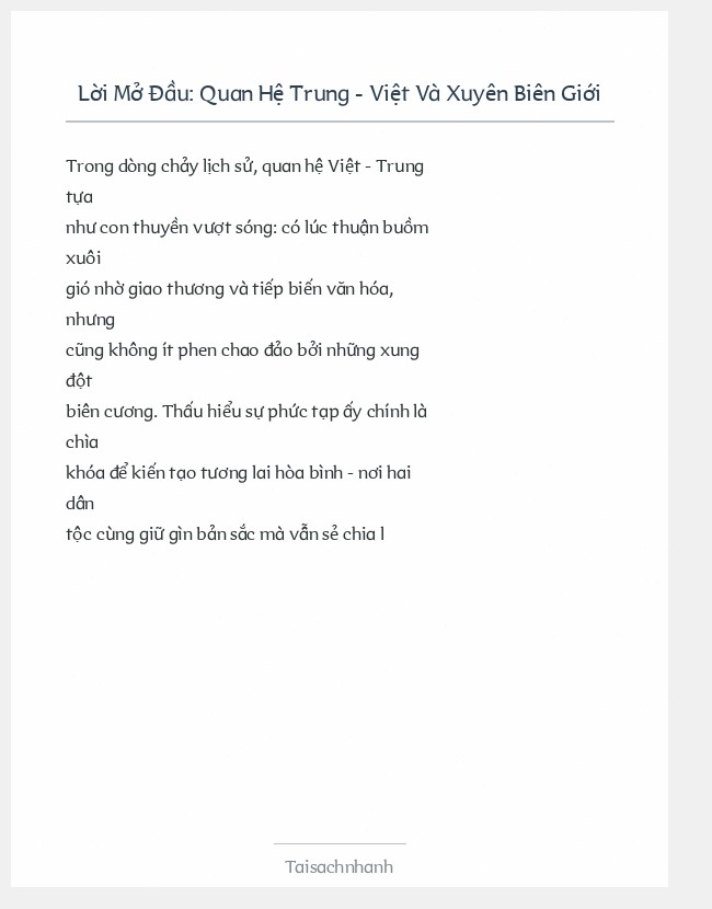 Trích đoạn Quan Hệ Trung - Việt Và Xuyên Biên Giới