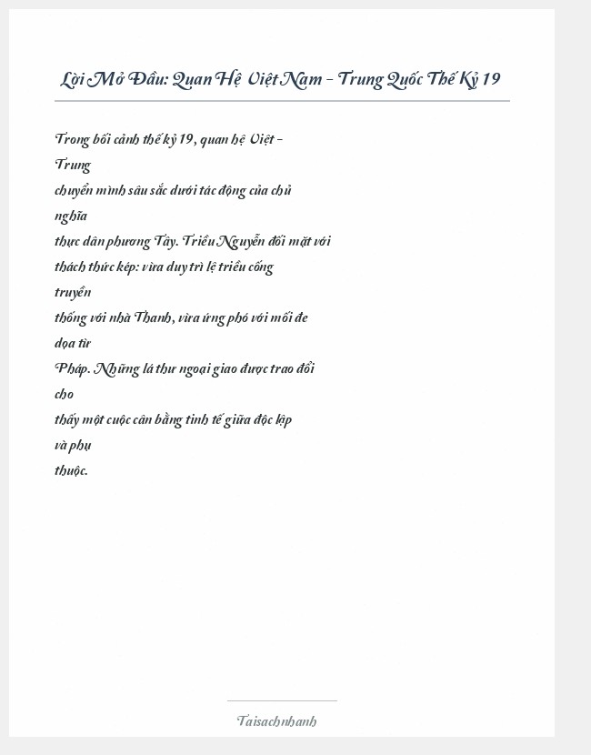 Trích đoạn Quan Hệ Việt Nam - Trung Quốc Thế Kỷ 19