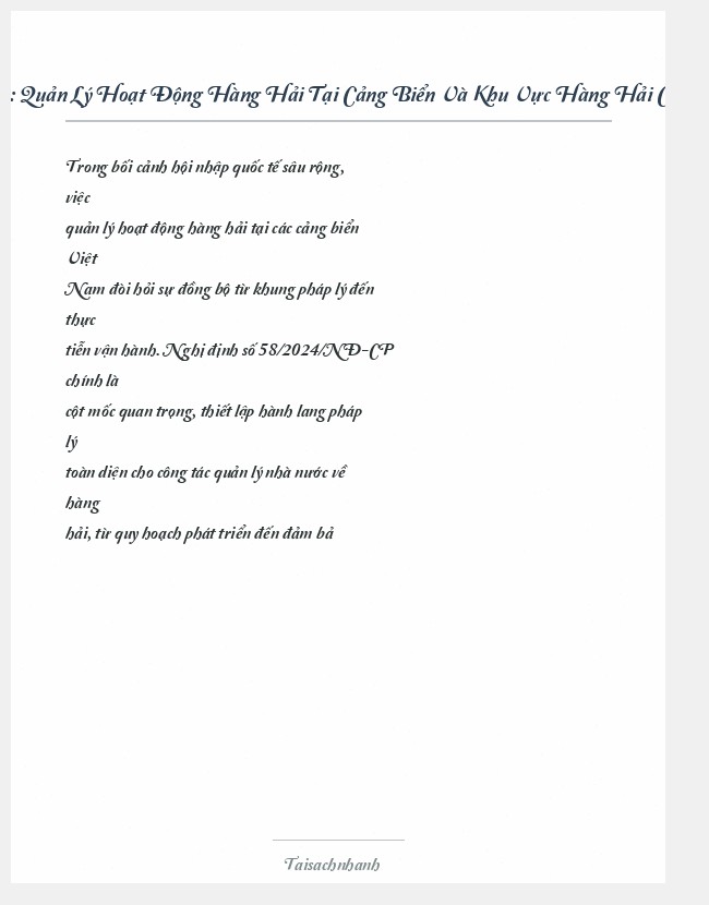 Trích đoạn Quản Lý Hoạt Động Hàng Hải Tại Cảng Biển Và Khu Vực Hàng Hải Của Việt Nam