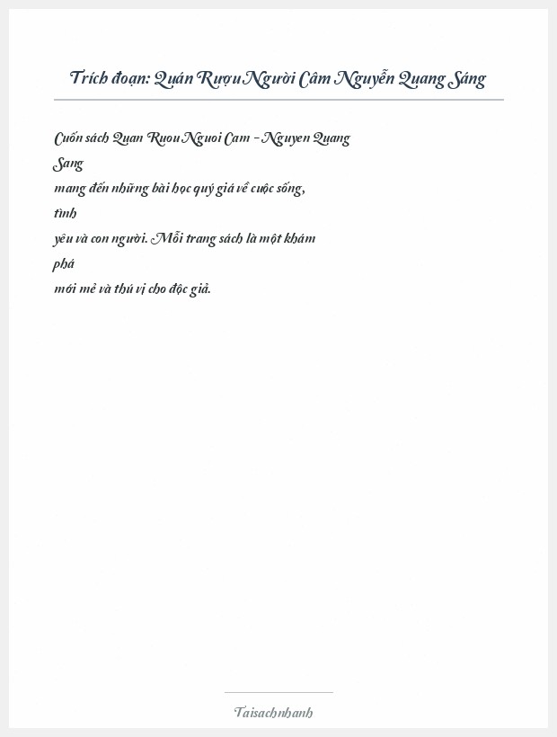 Trích đoạn Quán Rượu Người Câm Nguyễn Quang Sáng