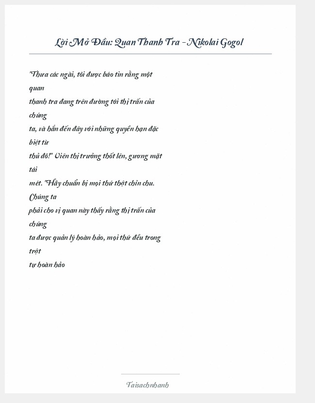 Trích đoạn Quan Thanh Tra - Nikolai Gogol
