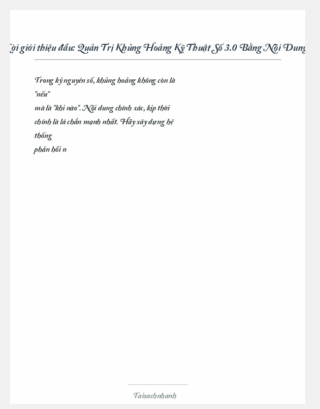 Trích đoạn Quản Trị Khủng Hoảng Kỹ Thuật Số 3.0 Bằng Nội Dung