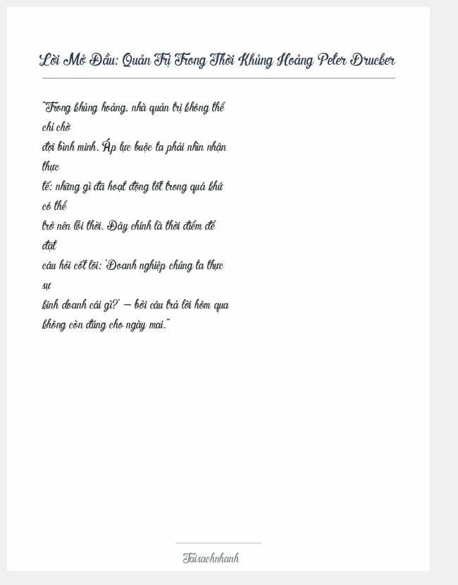 Trích đoạn Quản Trị Trong Thời Khủng Hoảng Peter Drucker
