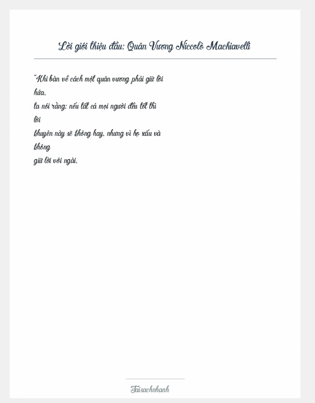 Trích đoạn Quân Vương Niccolò Machiavelli