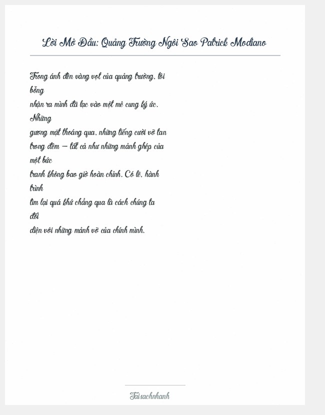 Trích đoạn Quảng Trường Ngôi Sao Patrick Modiano