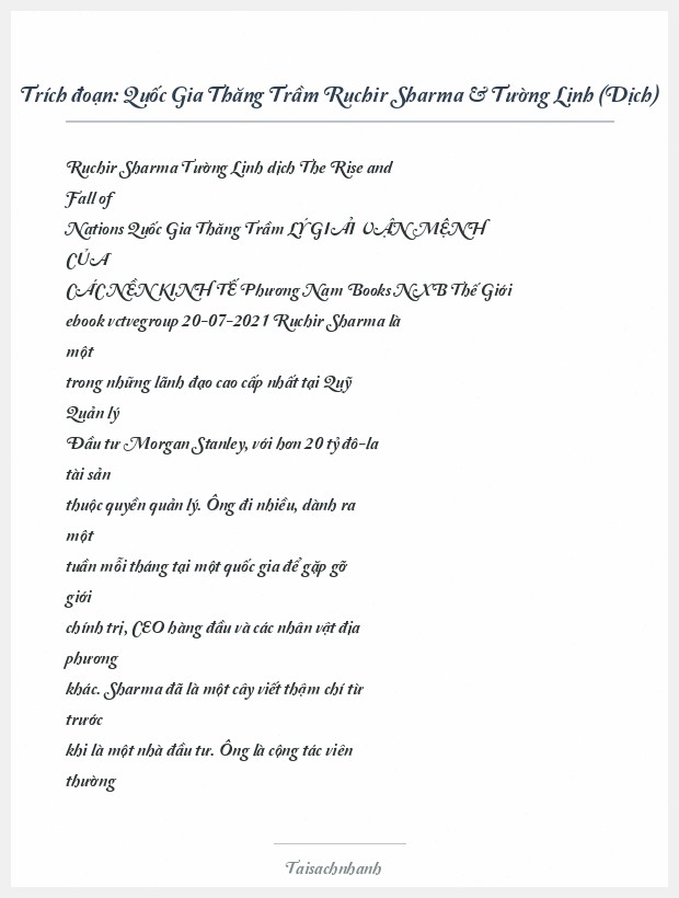 Trích đoạn Quốc Gia Thăng Trầm Ruchir Sharma & Tường Linh (Dịch)