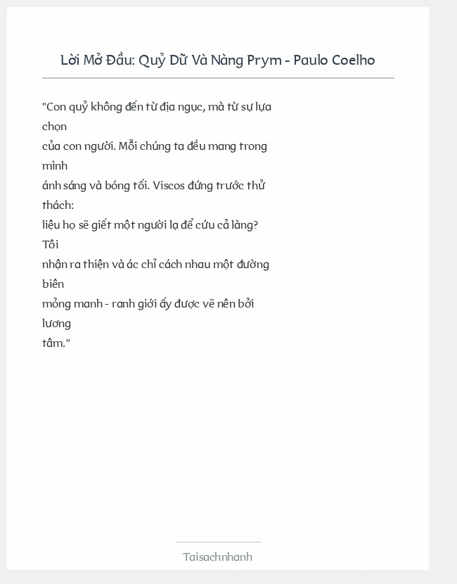 Trích đoạn Quỷ Dữ Và Nàng Prym - Paulo Coelho