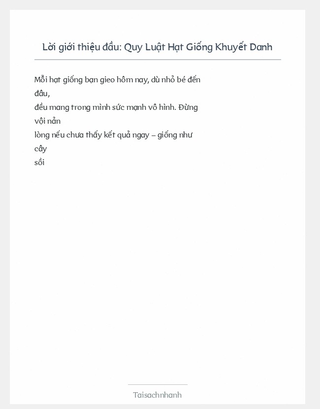 Trích đoạn Quy Luật Hạt Giống Khuyết Danh