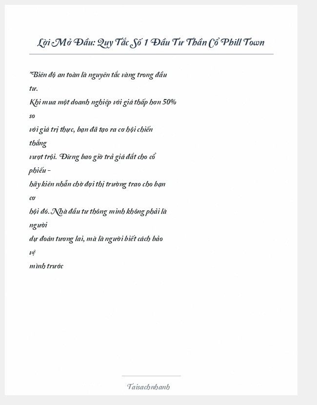 Trích đoạn Quy Tắc Số 1 Đầu Tư Thần Cổ Phill Town