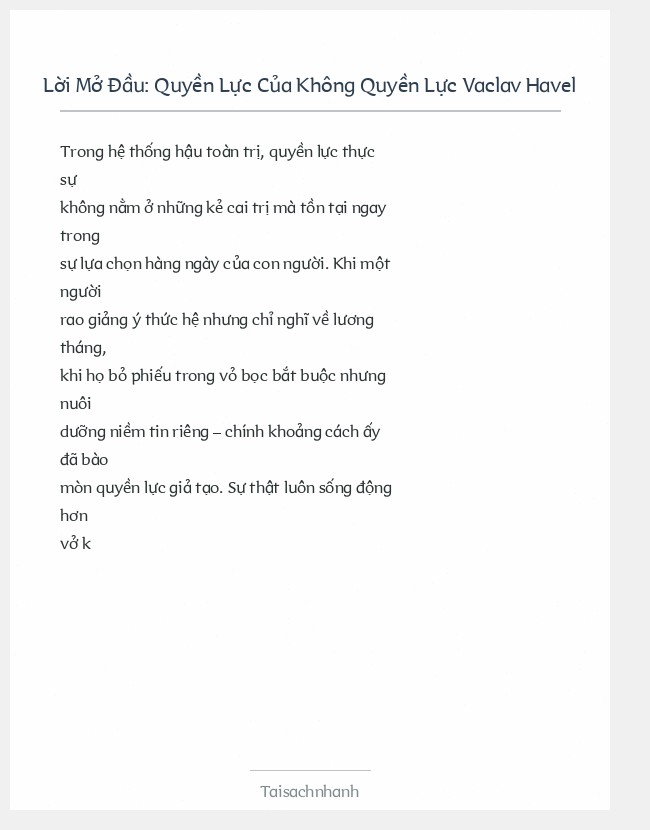 Trích đoạn Quyền Lực Của Không Quyền Lực Vaclav Havel