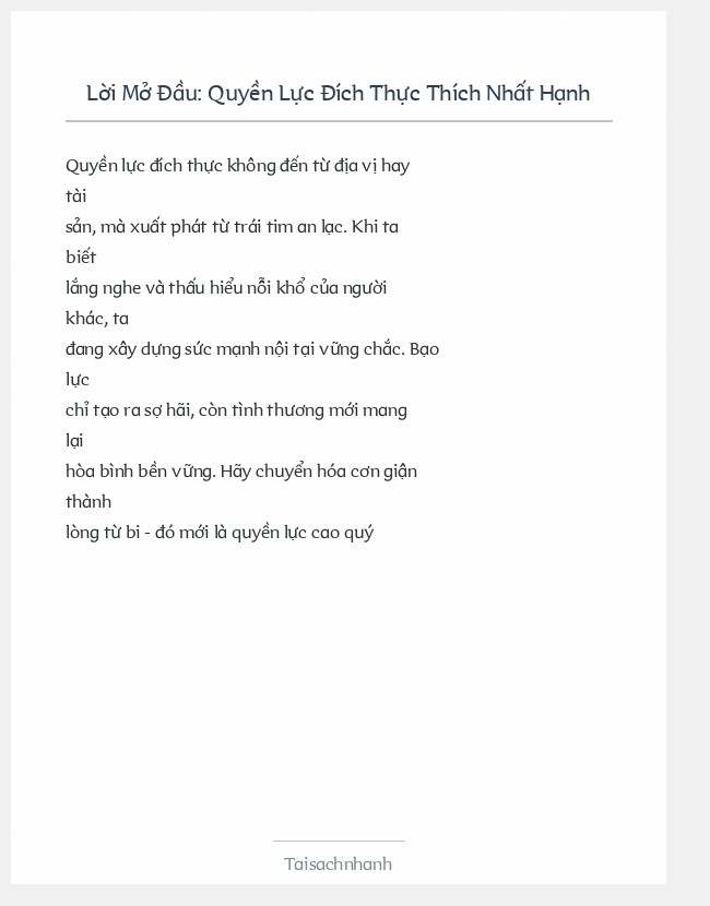 Trích đoạn Quyền Lực Đích Thực Thích Nhất Hạnh