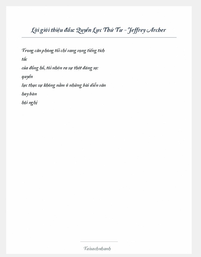 Trích đoạn Quyền Lực Thứ Tư - Jeffrey Archer