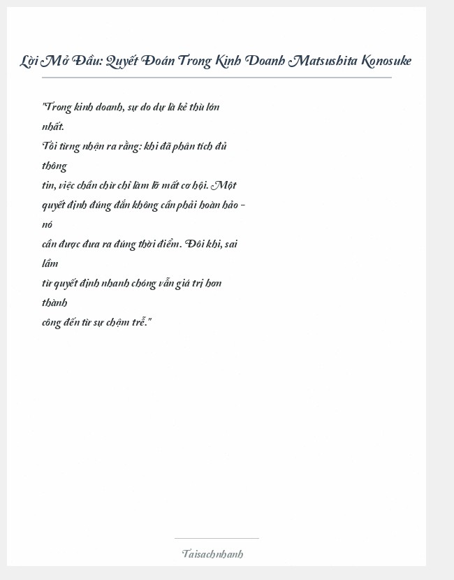Trích đoạn Quyết Đoán Trong Kinh Doanh Matsushita Konosuke