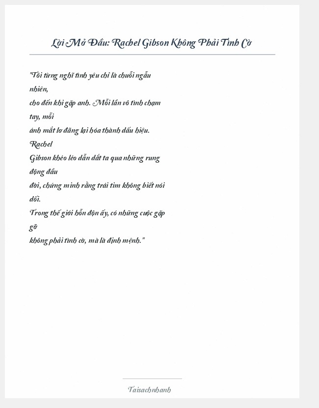 Trích đoạn Rachel Gibson Không Phải Tình Cờ