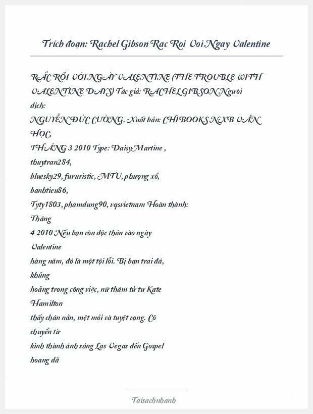 Trích đoạn Rachel Gibson Rac Roi Voi Ngay Valentine