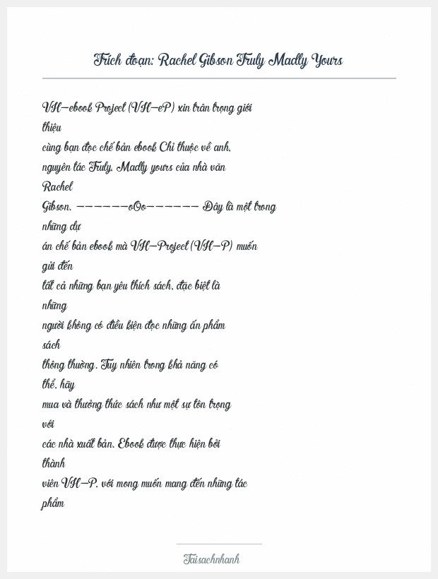Trích đoạn Rachel Gibson Truly Madly Yours