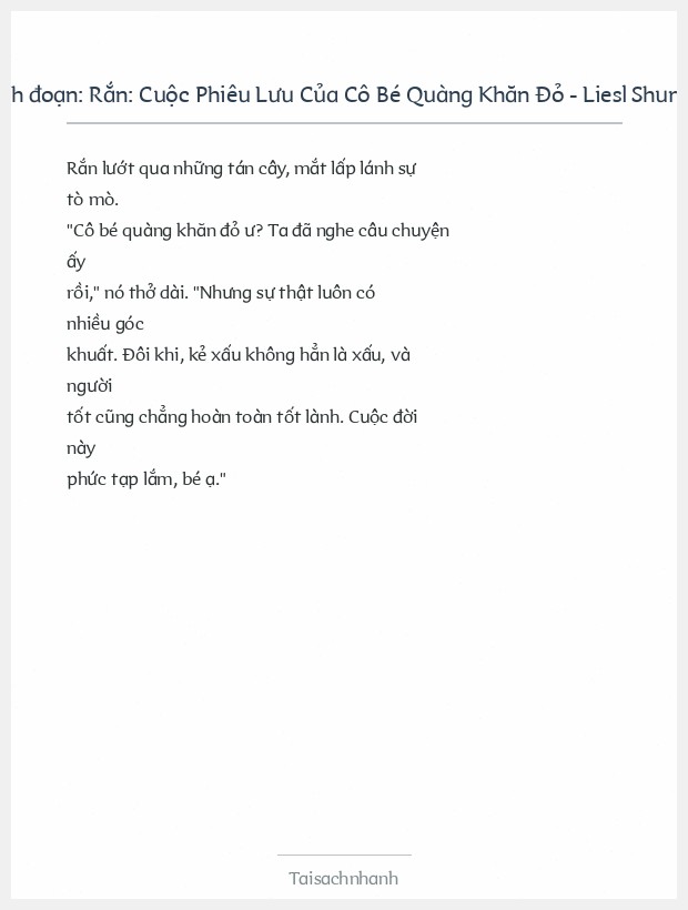 Trích đoạn Rắn: Cuộc Phiêu Lưu Của Cô Bé Quàng Khăn Đỏ - Liesl Shurtliff