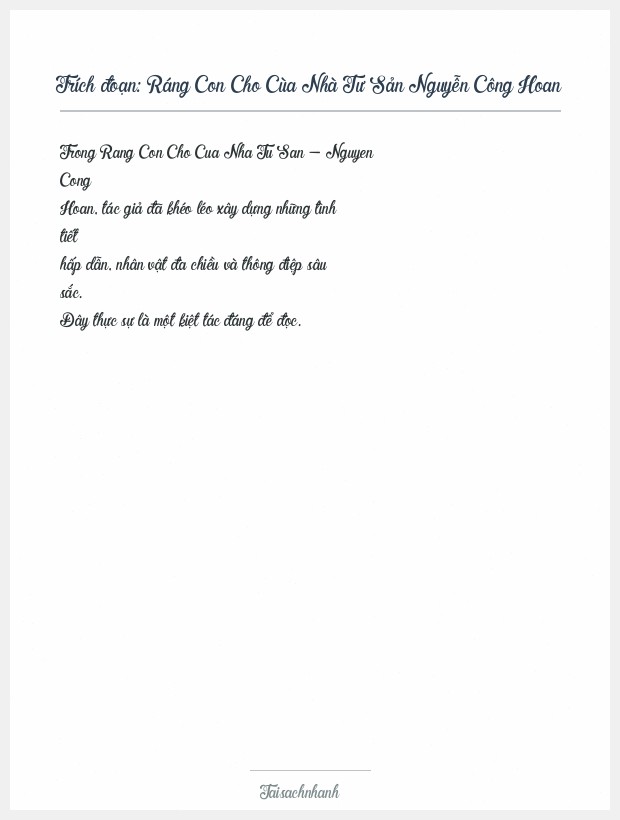 Trích đoạn Ráng Con Cho Cùa Nhà Tư Sản Nguyễn Công Hoan