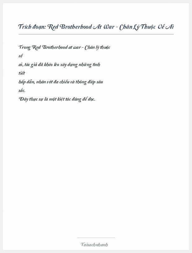Trích đoạn Red Brotherhood At War - Chân Lý Thuộc Về Ai
