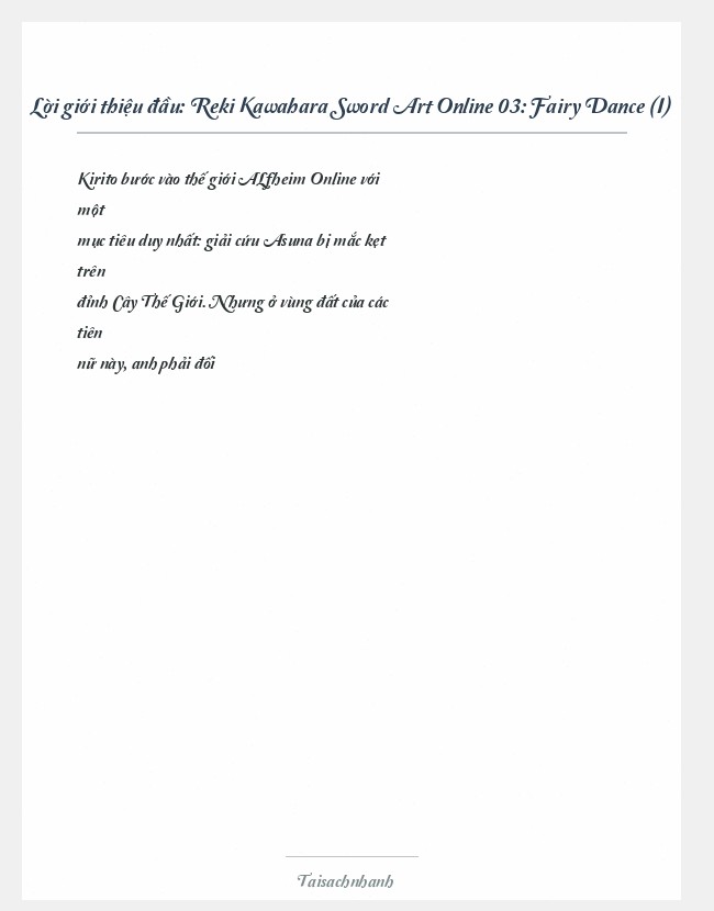 Trích đoạn Reki Kawahara Sword Art Online 03: Fairy Dance (I)