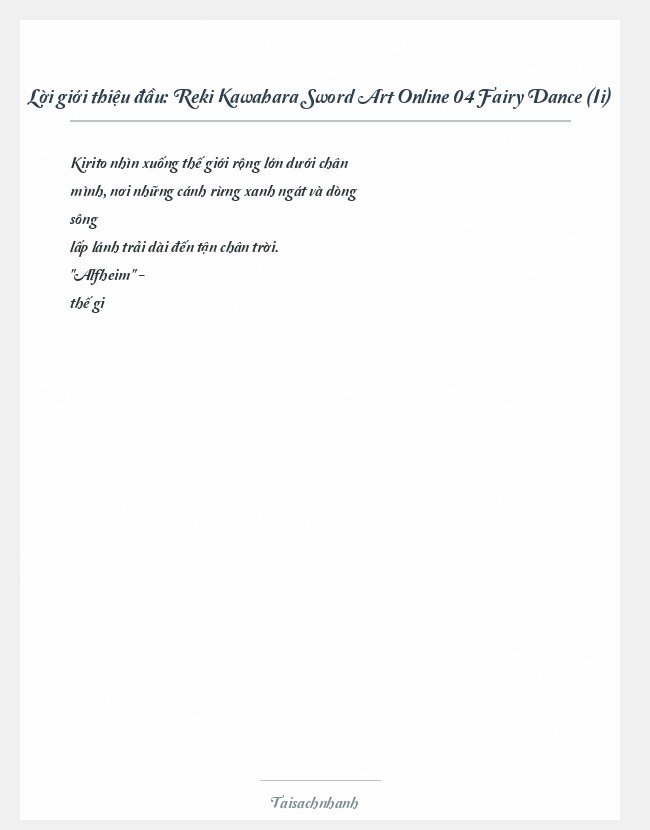 Trích đoạn Reki Kawahara Sword Art Online 04 Fairy Dance (Ii)