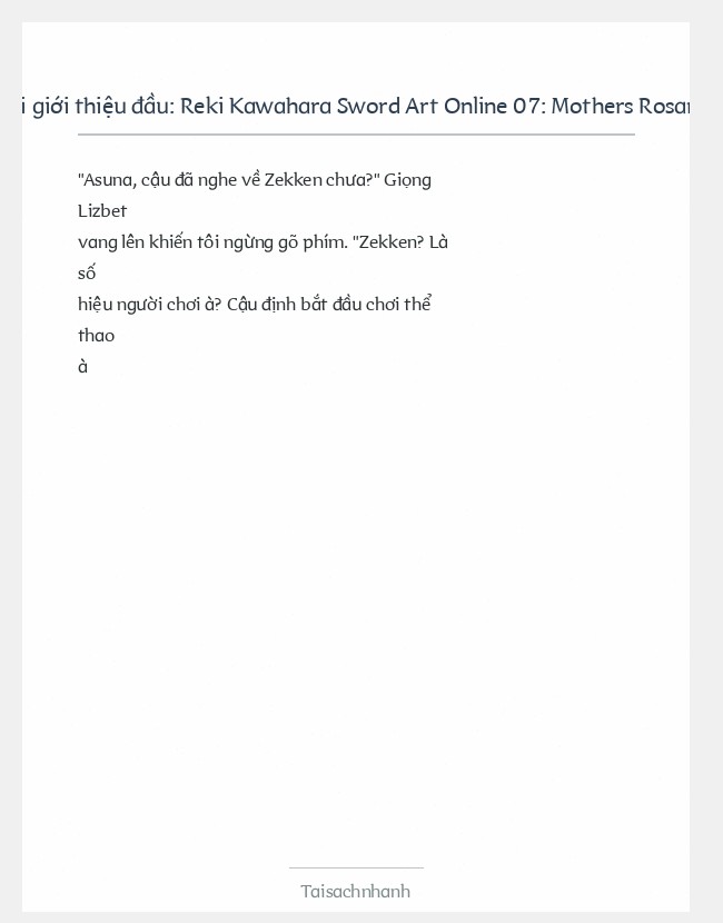 Trích đoạn Reki Kawahara Sword Art Online 07: Mothers Rosario