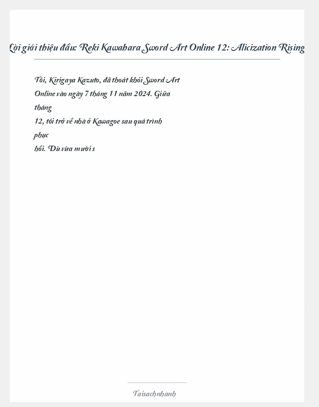 Trích đoạn Reki Kawahara Sword Art Online 12: Alicization Rising