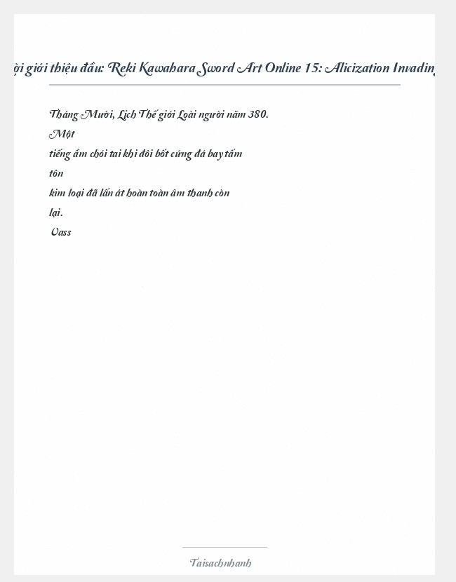 Trích đoạn Reki Kawahara Sword Art Online 15: Alicization Invading