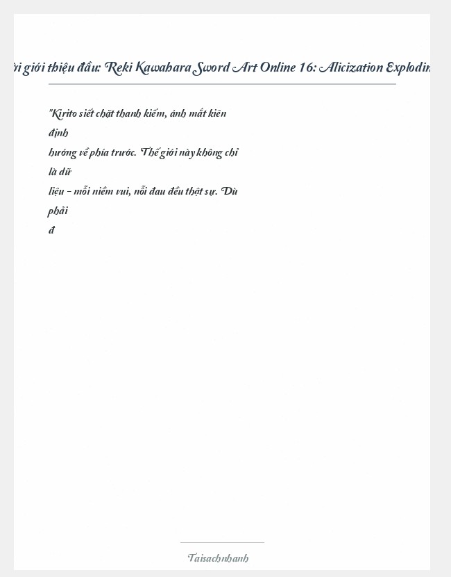 Trích đoạn Reki Kawahara Sword Art Online 16: Alicization Exploding