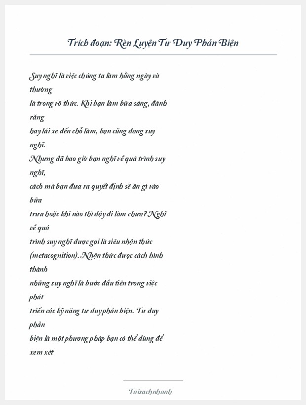 Trích đoạn Rèn Luyện Tư Duy Phản Biện