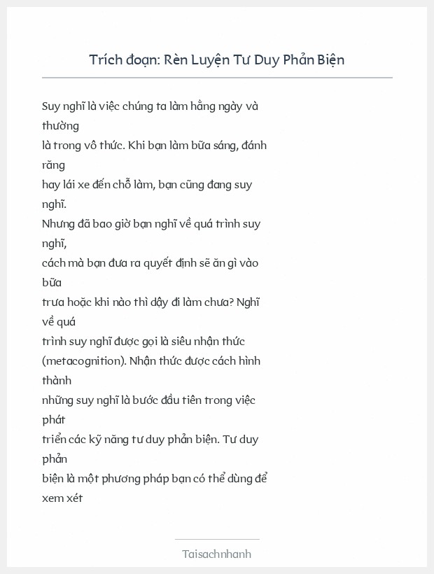Trích đoạn Rèn Luyện Tư Duy Phản Biện