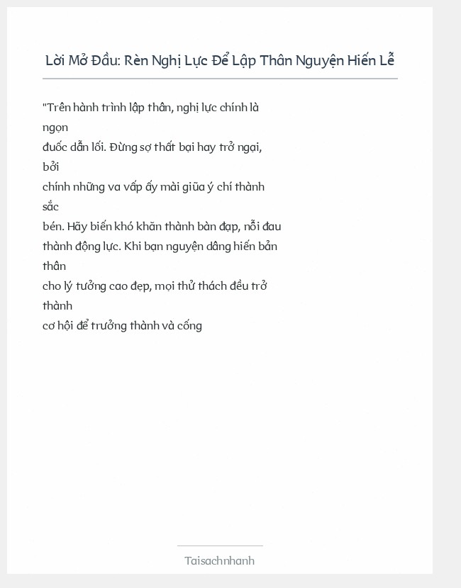 Trích đoạn Rèn Nghị Lực Để Lập Thân Nguyện Hiến Lễ