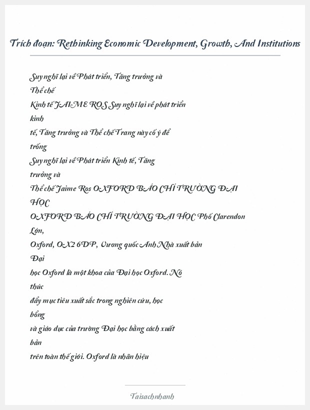 Trích đoạn Rethinking Economic Development, Growth, And Institutions