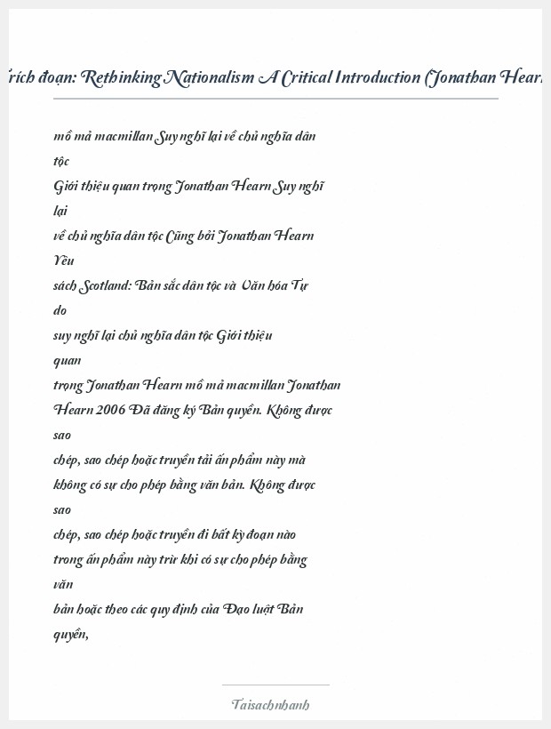 Trích đoạn Rethinking Nationalism A Critical Introduction (Jonathan Hearn)