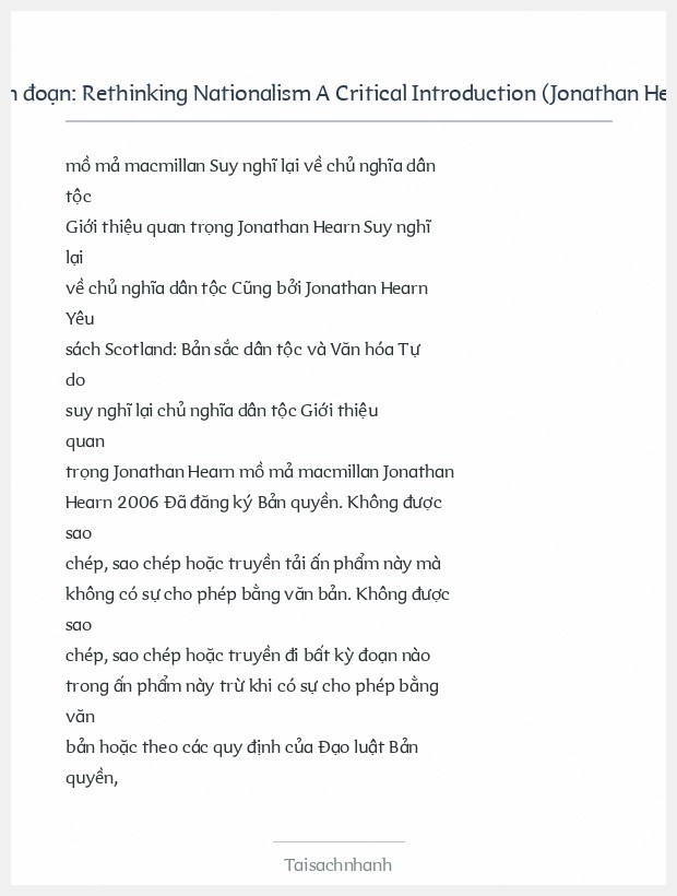 Trích đoạn Rethinking Nationalism A Critical Introduction (Jonathan Hearn)