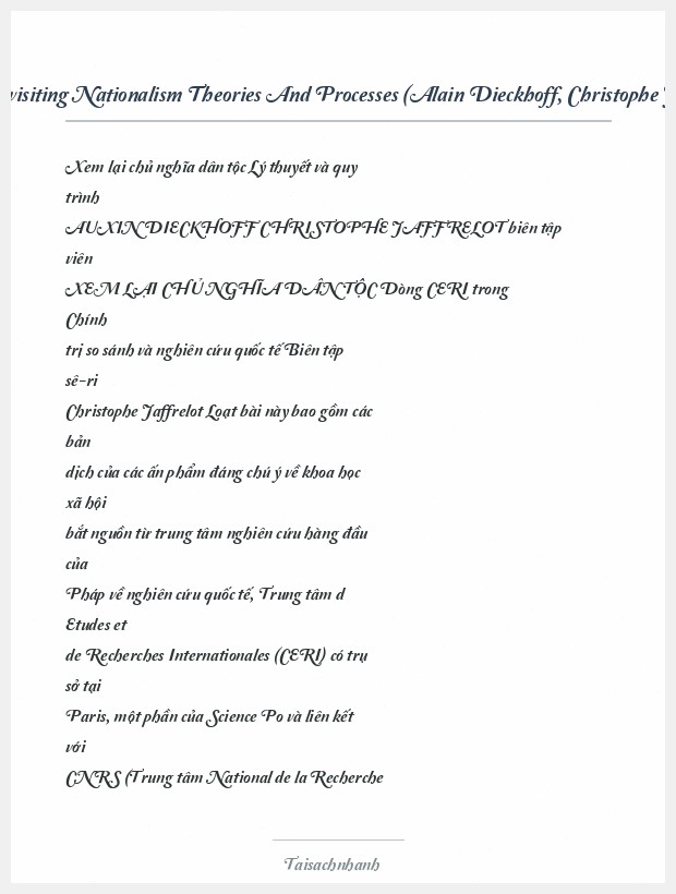 Trích đoạn Revisiting Nationalism Theories And Processes (Alain Dieckhoff, Christophe Jaffrelot (Eds.))
