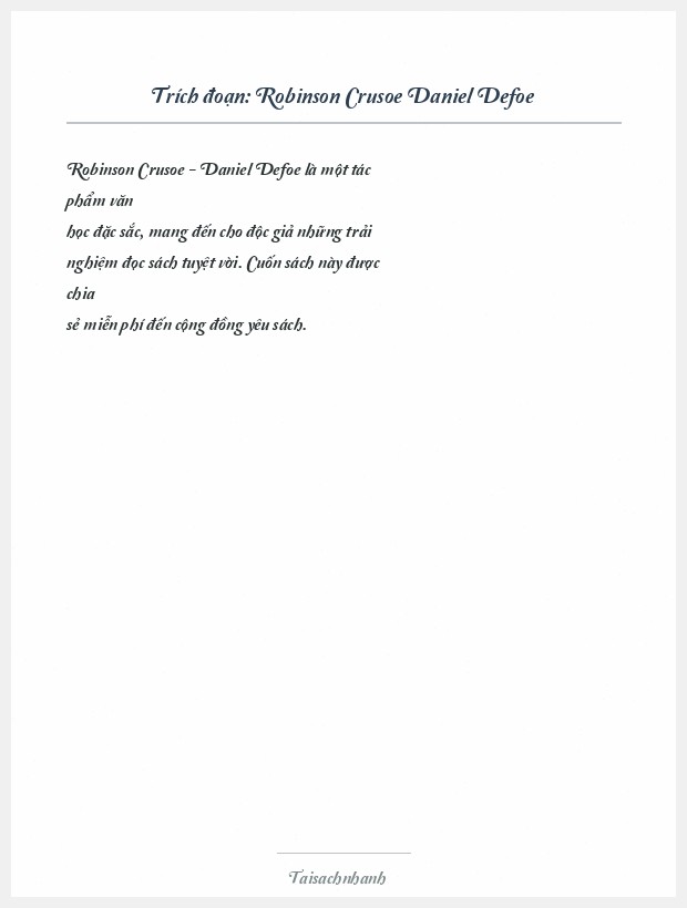 Trích đoạn Robinson Crusoe Daniel Defoe